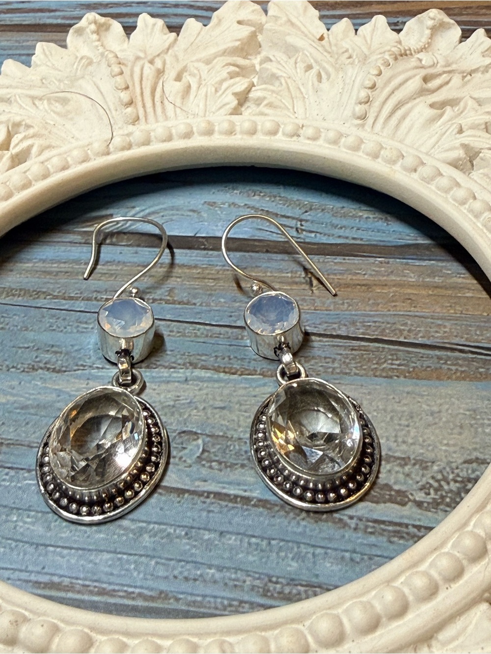 Silver & Clear White Topaz Dangle Earrings